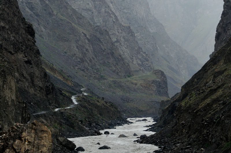 Winding road over the Panj River - Tajikistan