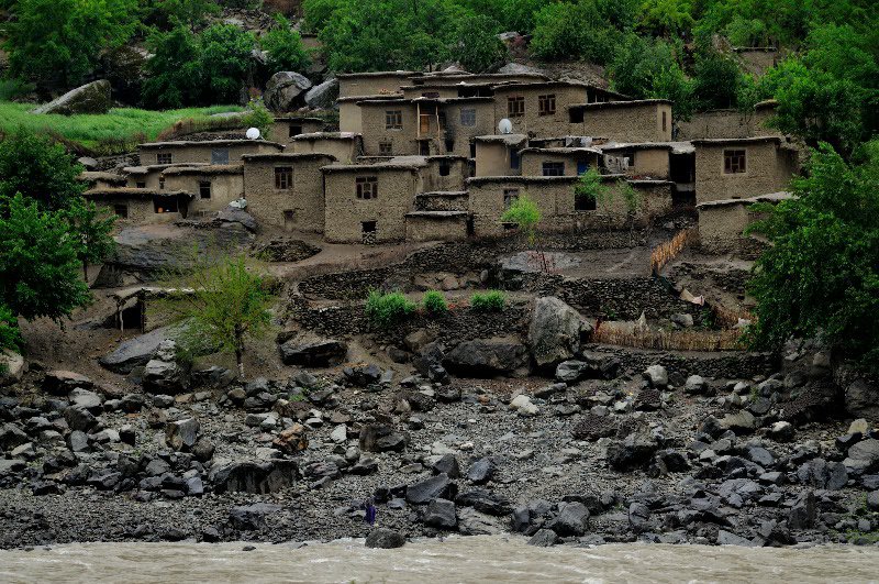 Afghani village as seen from near Kala-i-Khum, Tajikistan