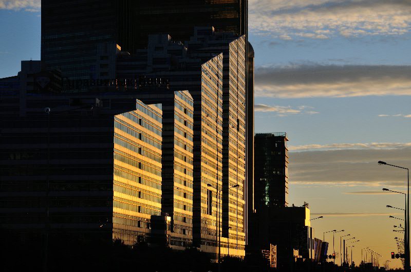 Street reflections at sunset - Kazakhstan, Astana