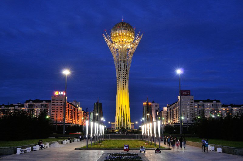Bayterek monument at dusk - Astana, Kazakhstan