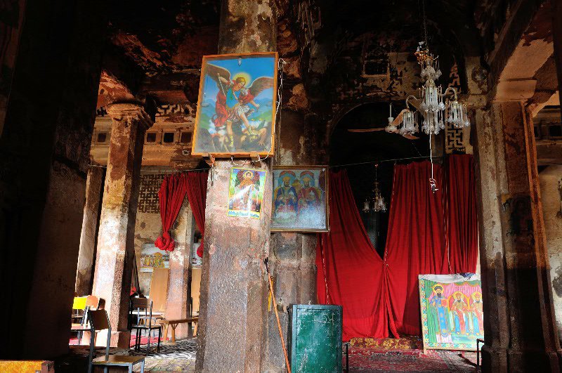 Inside front entrance to Abraha Atsbeha church - Tigray Region, Ethiopia