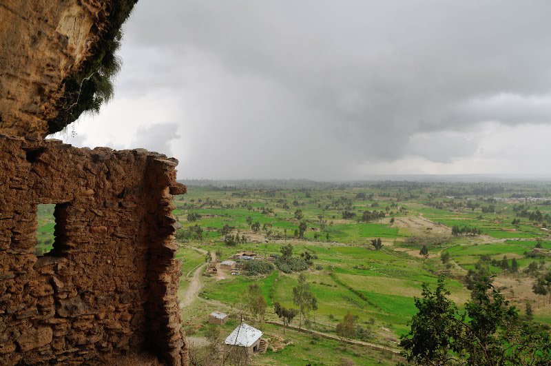 View of storm from Interior of Petros and Paulos church - Tigray Region, Ethiopia