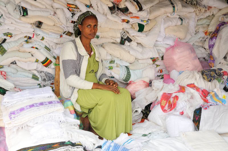 Clothing seller at market - Axum, Ethiopia