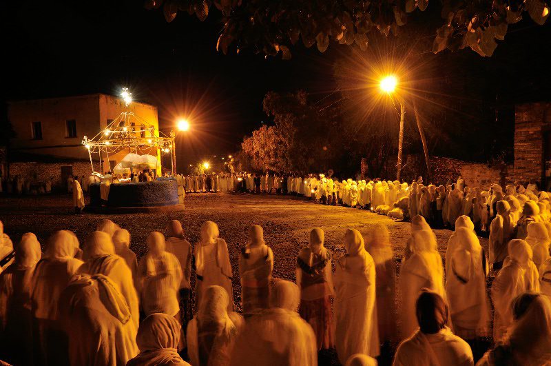 The pre-dawn ceremony for St Mary's Day - Axum, Ethiopia