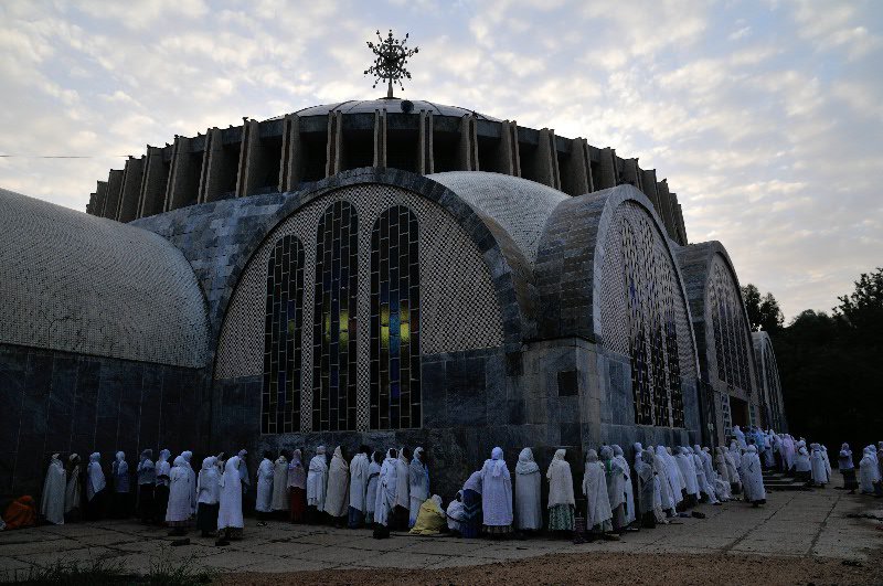 Devotees surround St Mary's of Zion Church on St Mary's day - Axum, Ethiopia