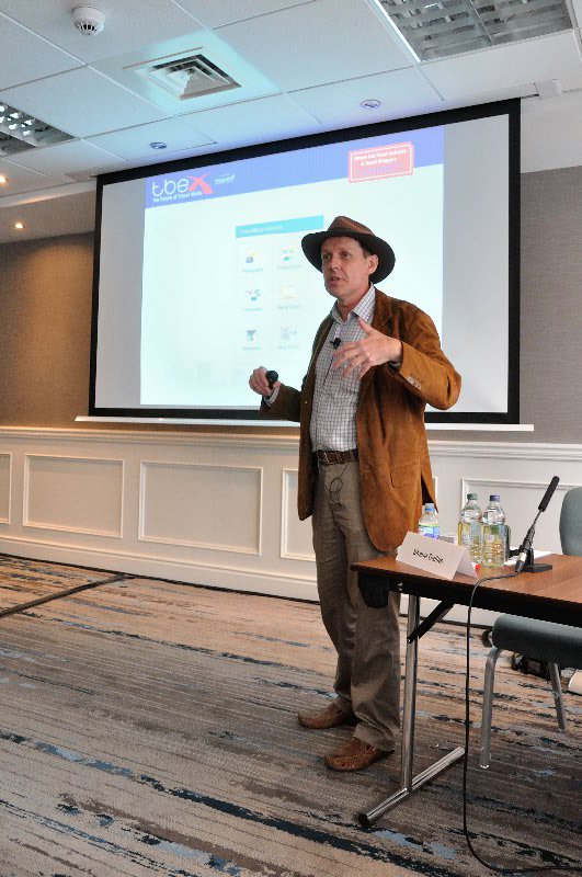 Showing the Travelblog Awards during my TBEX presentation - Dublin, Ireland
