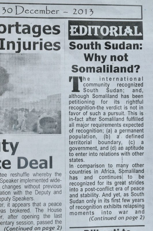 Newspaper article in The Horn - Hargeisa, Somaliland