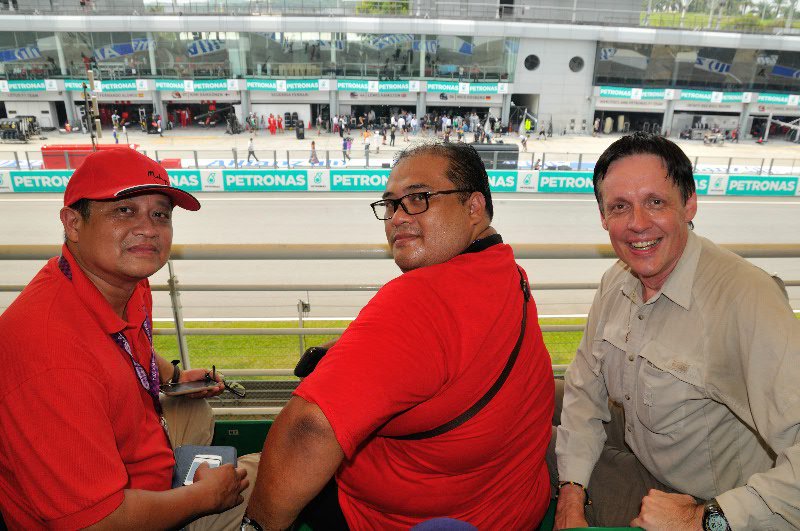 Uzaidi, Zamiel and The Travel Camel relax in our grandstand seats - Sepang International Circuit, Malaysia