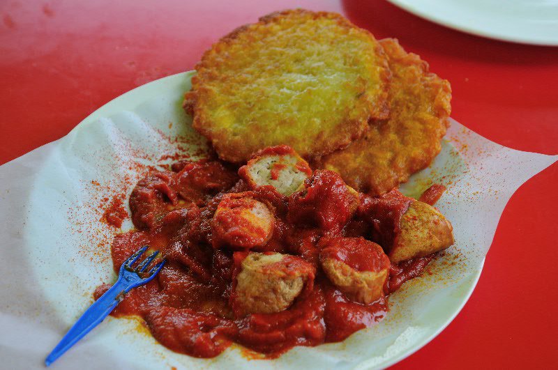 Great Berlin street food: Currywurst and Kartoffeln puffer - Germany
