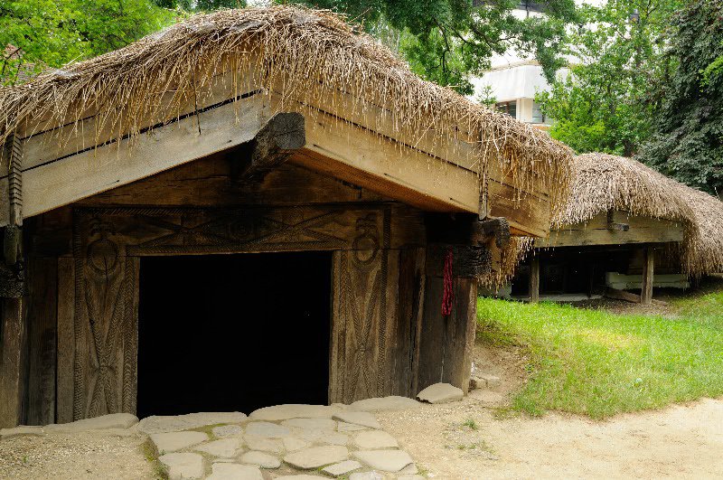 Half-buried house from 19th century - Open Air Museum - Bucharest, Romania