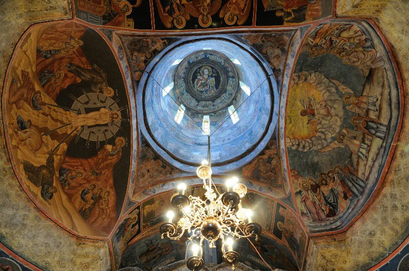 Wonderful ceiling of Old Church of Sinaia Monastery - Romania