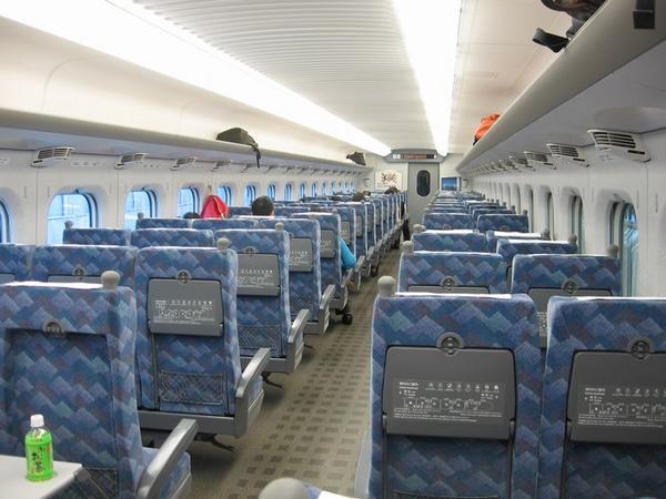 Inside the comfortable interior of the Shinkansen