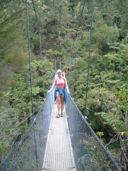 Sarah on a bridge in Abel Tasman National Park