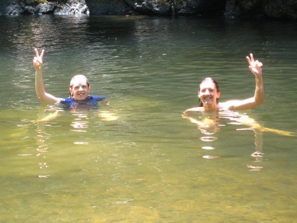 GL and I swimming in the waterfall