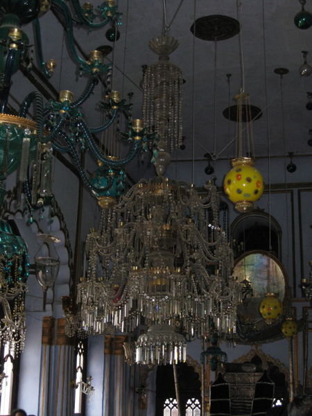 Glasswares hanging from inside the Chota Imambarah