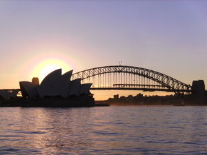 Opera House and Harbour Bridge at sunset