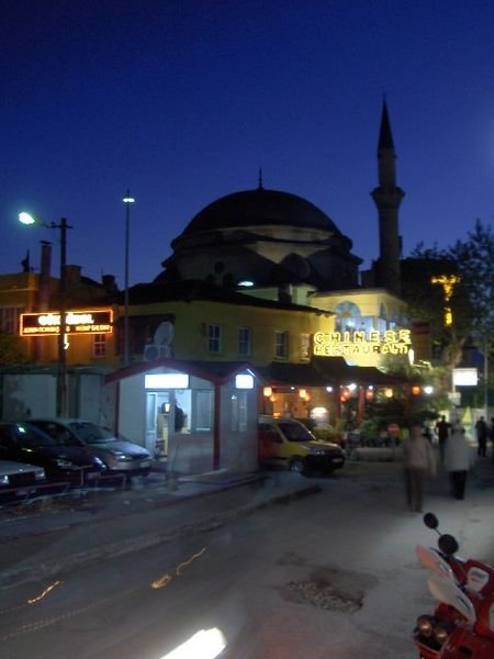 Dusk, Mosque, and a Chinese Restaurant