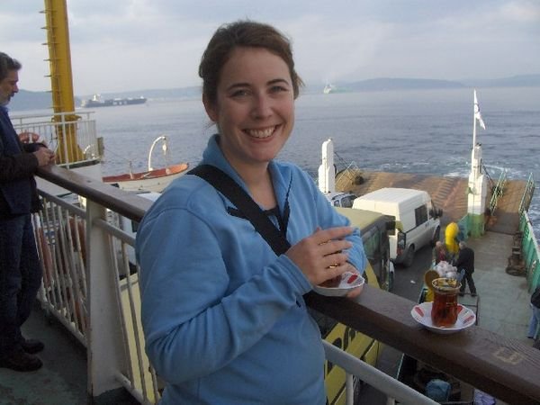 Having Left the Sheep Below Amy Enjoys Turkish Apple Tea Aboard the Ferry
