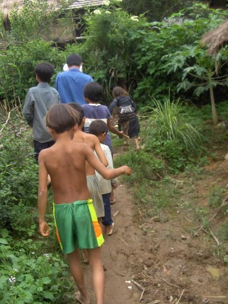 Kids Following Us During Hill Tribe Visit