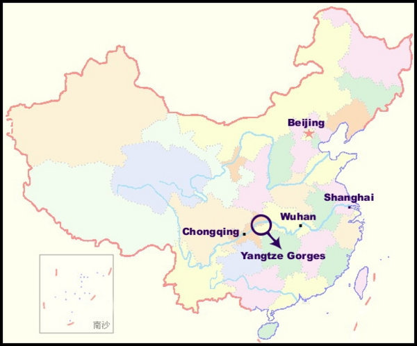 The location of Yangtze Gorges