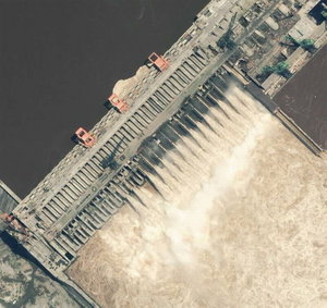 A satellite view of the three gorges dam