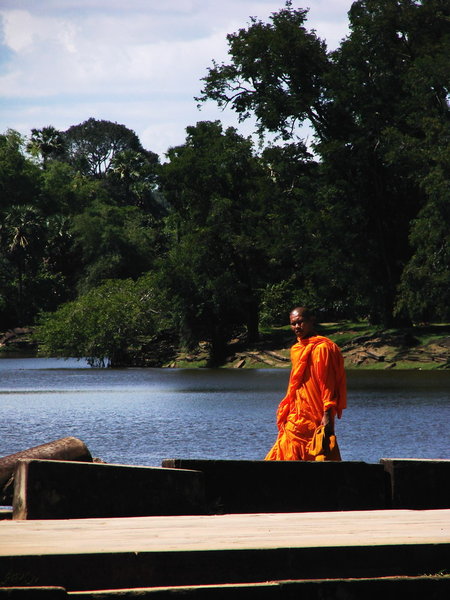 A monk walking by 