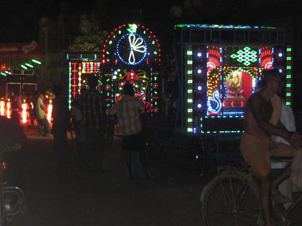 Illuminated Floats getting ready for procession