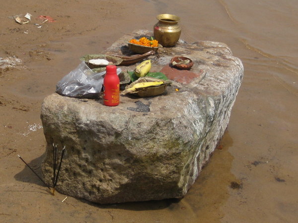 Ritual objects on rock before water ceremony