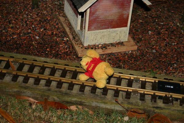 Pooh at the Train Tracks