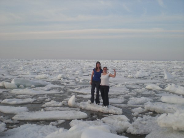 Jen and I in Antarctica...wait a minute, it was Dominion Beach, NS!