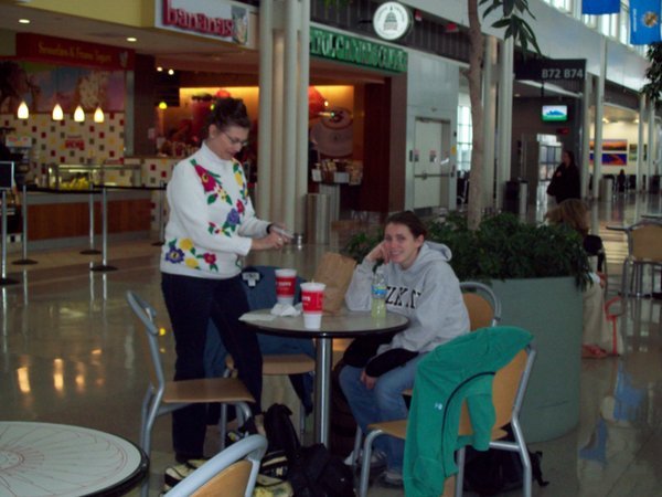 Pam and Lauren eating lunch at Dulles