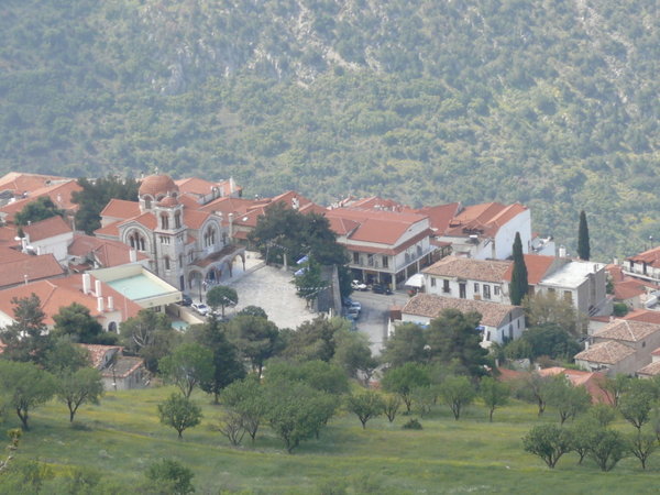 view of Delphi from the Mount Parnassos