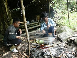 Preparing bamboo chicken soup