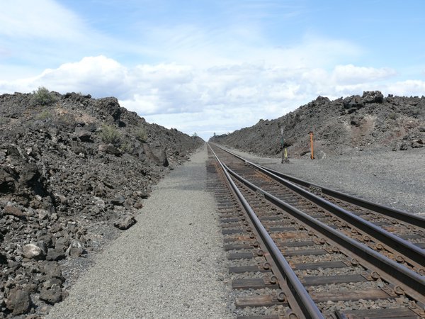 Rail track crossing Lava field