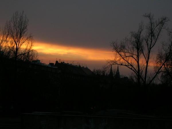 Sun setting over Prague Castle