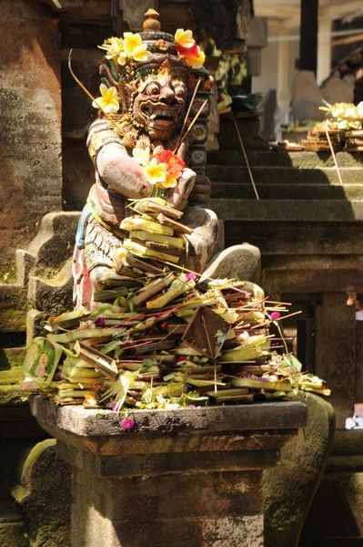 Stack of offerings in a temple courtyard