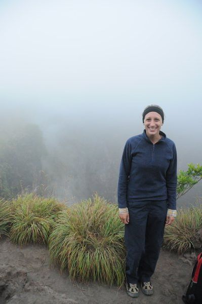 Elly at the crater rim of Mt Batur in thick cloud