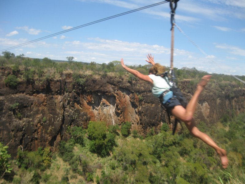 Zip lining over the gorge- Livingstone, Zambia