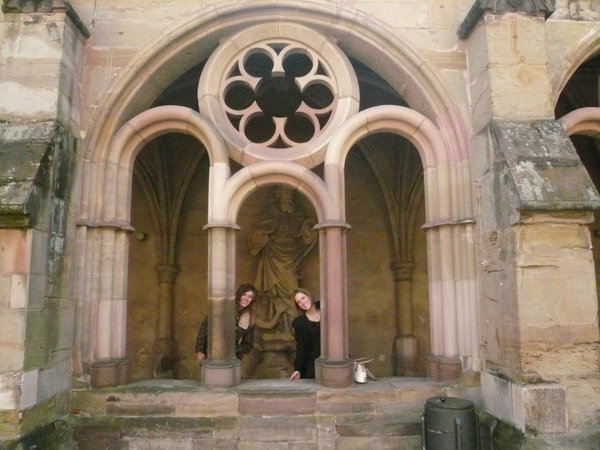 Me and Kendra in the church courtyard 
