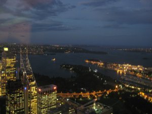 Botanical Gardens et Sydney Harbour depuis la Sydney Tower de nuit