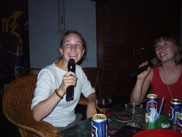 Singing karaoke
