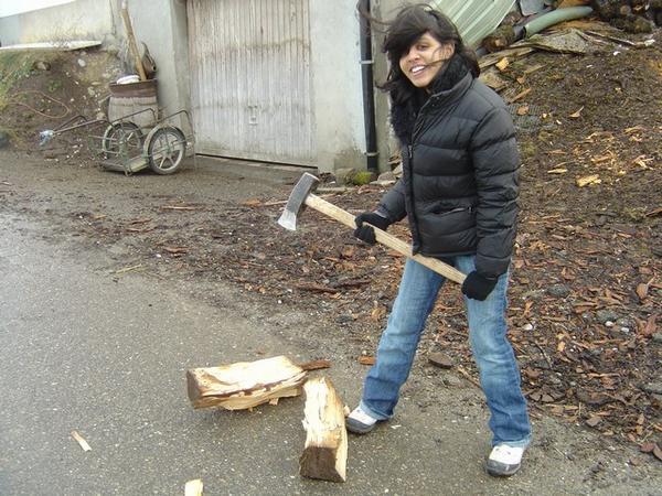 Chopping my first piece of wood!!