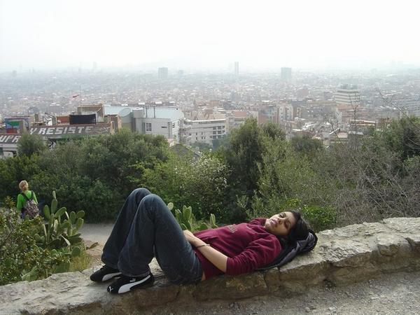 Relaxing in Park Guell in Barcelona
