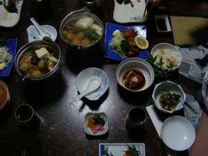 Various veggies/soup/fish dishes
