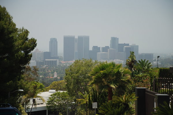 L.A. skyscrapers (and the roof of Courtney Cox's house in the bottom lefthand corner)