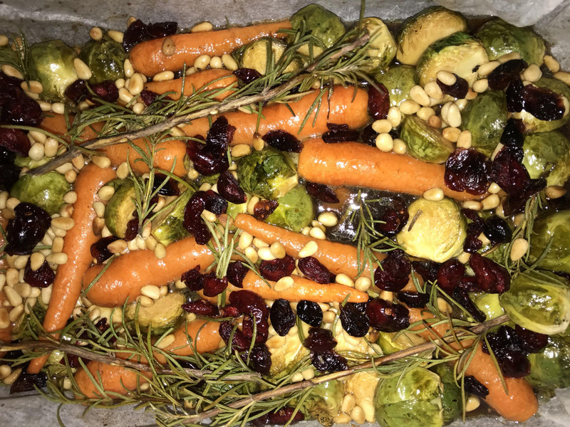 Baked carrots and sprouts