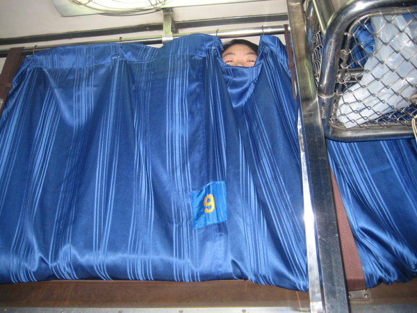 Iris in her train bunk bed