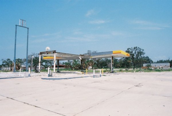 Gutted gas station on the coast