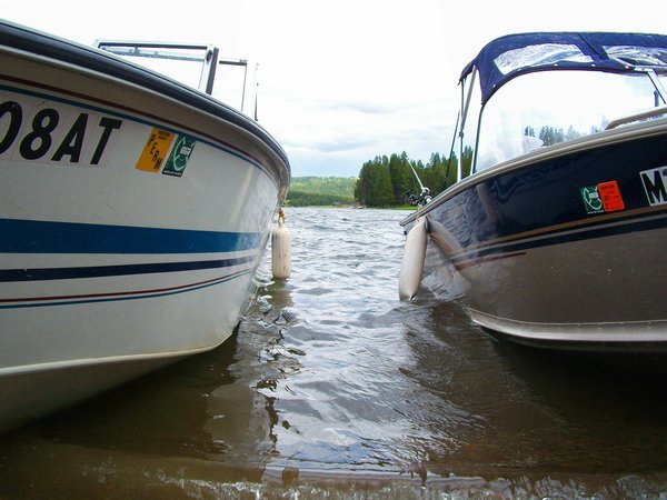 Boats docked at the lake