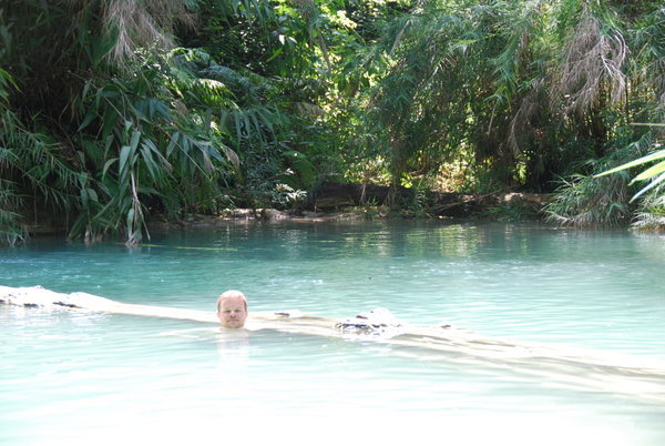 Dave cooling off at Kuang Si waterfalls